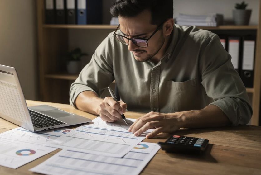 Accountant preparing tax returns at the Mr. Pines Accountax office in Pembroke Pines, FL